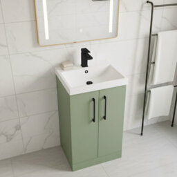 Balterley Bramshall Modern Bathroom 2 Soft Close Door & Mid-Edge Vanity Unit Basin, Satin Green, 500mm - thumbnail 4