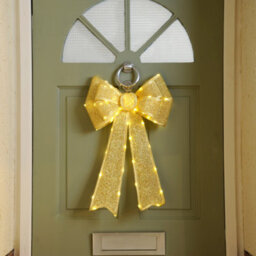 Festive Gold Battery Operated Christmas Door Bow With 84 Warm White Leds - thumbnail 2