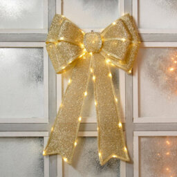Festive Gold Battery Operated Christmas Door Bow With 84 Warm White Leds - thumbnail 3