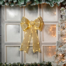 Festive Gold Battery Operated Christmas Door Bow With 84 Warm White Leds - thumbnail 4