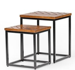 Buttercup Farm Parquet Nest Of 2 Tables - Mango Wood/iron - L40 X W45 X H52 Cm - Pp Finish - thumbnail 3