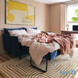 Swyft Model 08 Blue Velvet Double Sofa Bed With Fibre Cushions, Solid Beech Legs, Removable Cushions, Converts To Double Bed - thumbnail 3