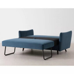 Swyft Model 08 Blue Velvet Double Sofa Bed With Fibre Cushions, Solid Beech Legs, Removable Cushions, Converts To Double Bed - thumbnail 4