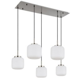 Luminosa Lighting Luminosa Kladora Cluster Pendant Ceiling Light Nickel Matt Opal Glass Shade 5X E27 - thumbnail 2