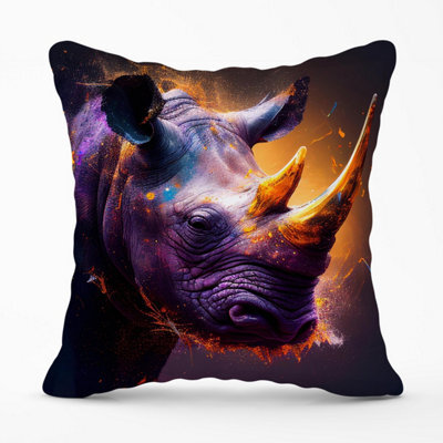 Warren Reed Designer Golden Rhino Face Splashart Outdoor Cushion 45Cm X 45Cm - image 1