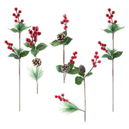 Christmas Cone Berry Pick Decoration Varied Design 58Cm Red, Green X 1 Pick - thumbnail 1