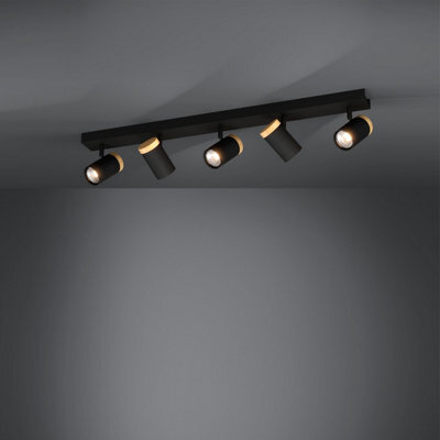 Eglo Cartagena Steel And Wood Led Warm White Adjustable 5-Light Spotlight, Black And Brown - image 1