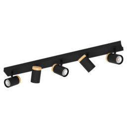 Eglo Cartagena Steel And Wood Led Warm White Adjustable 5-Light Spotlight, Black And Brown - thumbnail 2