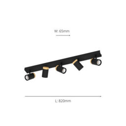 Eglo Cartagena Steel And Wood Led Warm White Adjustable 5-Light Spotlight, Black And Brown - thumbnail 4