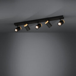 Eglo Cartagena Steel And Wood Led Warm White Adjustable 5-Light Spotlight, Black And Brown - thumbnail 1