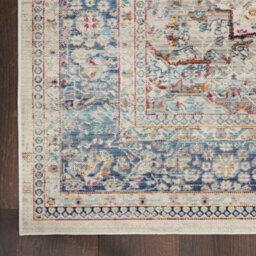 Ivory Blue Shaggy Luxurious Traditional Persian Easy To Clean Bordered Geometric Rug For Dining Room -160Cm X 230Cm - thumbnail 5