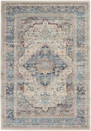 Ivory Blue Shaggy Luxurious Traditional Persian Easy To Clean Bordered Geometric Rug For Dining Room -160Cm X 230Cm - thumbnail 8