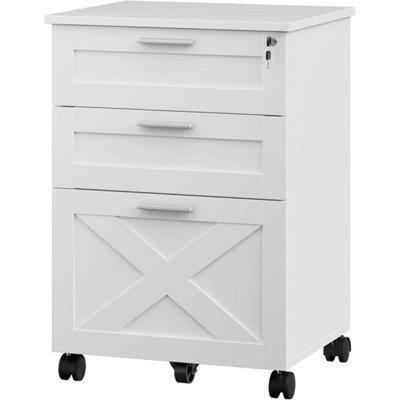 White 3 Drawers Filing Cabinet With Lock And Key Mobile Under Desk Storage Drawer - image 1