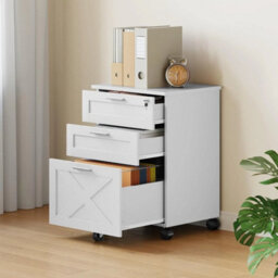 White 3 Drawers Filing Cabinet With Lock And Key Mobile Under Desk Storage Drawer - thumbnail 6