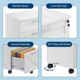 White 3 Drawers Filing Cabinet With Lock And Key Mobile Under Desk Storage Drawer - thumbnail 4