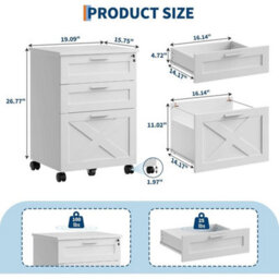 White 3 Drawers Filing Cabinet With Lock And Key Mobile Under Desk Storage Drawer - thumbnail 2