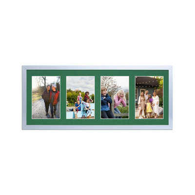 AK Frames 50X20Cm Silver Sleek Multi Photo Frame With Emerald Mount - Holds 4 Apertures (4X) 6X4 Photos - image 1