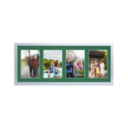 AK Frames 50X20Cm Silver Sleek Multi Photo Frame With Emerald Mount - Holds 4 Apertures (4X) 6X4 Photos - thumbnail 1