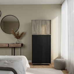 Urbn-Living Urbnliving 180Cm Height Oak Carcass With 4 Sliding Black Doors Wardrobe Bedroom Storage Closet Hanging Rail Cupboard Unit - thumbnail 6