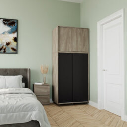 Urbn-Living Urbnliving 180Cm Height Oak Carcass With 4 Sliding Black Doors Wardrobe Bedroom Storage Closet Hanging Rail Cupboard Unit - thumbnail 5