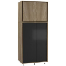 Urbn-Living Urbnliving 180Cm Height Oak Carcass With 4 Sliding Black Doors Wardrobe Bedroom Storage Closet Hanging Rail Cupboard Unit - thumbnail 1