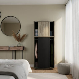 Urbn-Living Urbnliving 180Cm Height Oak Carcass With 4 Sliding Black Doors Wardrobe Bedroom Storage Closet Hanging Rail Cupboard Unit - thumbnail 4