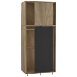 Urbn-Living Urbnliving 180Cm Height Oak Carcass With 4 Sliding Black Doors Wardrobe Bedroom Storage Closet Hanging Rail Cupboard Unit - thumbnail 3
