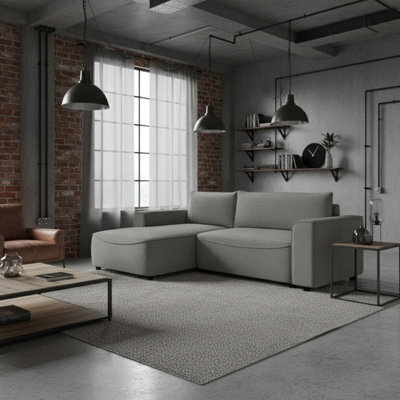 Beliza Corner Sofa Bed With Storage Profiled Support L Shape Sleeper With Modern Fabric High Comfort Furnipol Grey Left - image 1