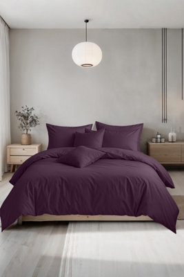 Plain Dyed Easy Care Polycotton Duvet Cover And Pillowcase/s Set Bed Linen Plum - image 1