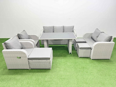 Fimous 10 Seater Garden Furniture Set Pe Ratten Garden Sofa Set With Rectangular Dining Table 3 Stool Light Grey - image 1