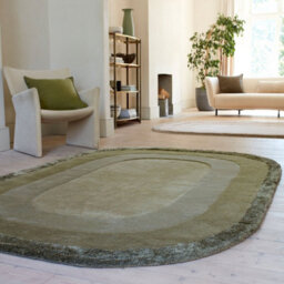 Forest Green Shiny Handmade Bordered Wool 35mm Pile Stain-Resistant Rug For Bedroom, Living, Dining Room-160Cm X 230Cm - thumbnail 1
