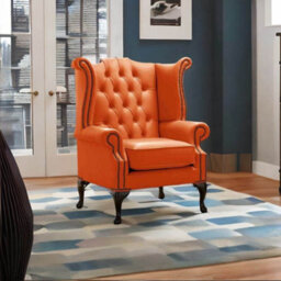 Chesterfield High Back Wing Chair Shelly Firestone Leather Bespoke In Queen Anne Style - thumbnail 3