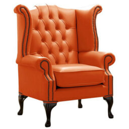 Chesterfield High Back Wing Chair Shelly Firestone Leather Bespoke In Queen Anne Style - thumbnail 1