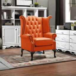 Chesterfield High Back Wing Chair Shelly Firestone Leather Bespoke In Queen Anne Style - thumbnail 2