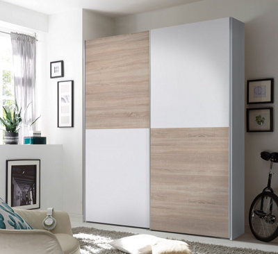 Arte Timeless 2-Door Sliding Wardrobe 1700mm X 1950mm X 575mm - Sonoma Oak And White Finish - image 1