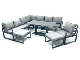 Fimous 10 Seater Outdoor Aluminum Garden Furniture Set Corner Sofa Chair 2 Big Footstools Adjustable Height Table Sets Dark Grey - thumbnail 1