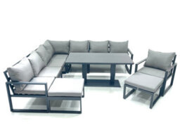 Fimous 10 Seater Outdoor Aluminum Garden Furniture Set Corner Sofa Chair 2 Big Footstools Adjustable Height Table Sets Dark Grey - thumbnail 2