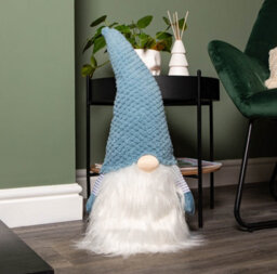 Samuel Alexander 65Cm Blue Sitting Christmas Gonk Decoration With Knitted Hat - thumbnail 1