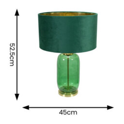 Valuelights Leigh Forest Green And Gold Glass Table Lamp With Green Velvet And Gold Inner Shade With Led Bulb - thumbnail 4