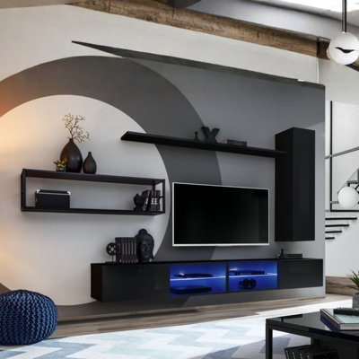 Switch Met Iv Living Room Wall Unit Modern Industrial Furniture Set With Tv Cabinets Shelves And Metal Bookcase Black
