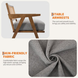 1 Pc Rattan Armchairs Linen Fabric Accent Chairs With Padded Seat (W)68Cm (D)69Cm (H)75Cm - Grey/brown - thumbnail 4