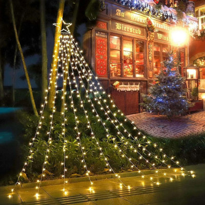 "Christmas Decoration Lights 320 Led Waterfall Christmas Tree Lights 10"" Star - Warmwhite"