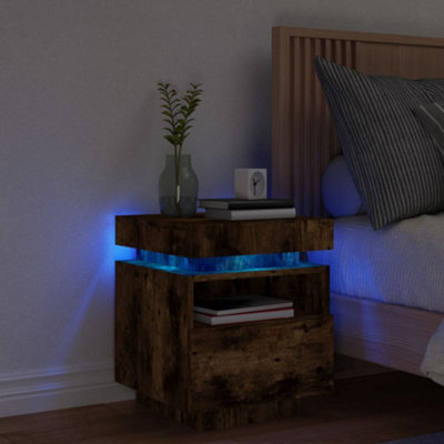 Vidaxl Bedside Cabinet With Led Lights Smoked Oak 40X39X48.5 Cm - image 1
