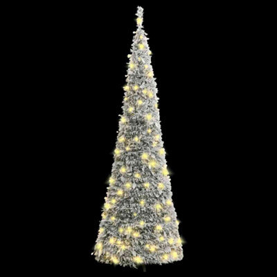 Berkfield Sturdy Artificial Christmas Tree Pop-Up Flocked Snow 100 Leds 150 Cm