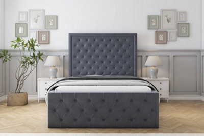 "Sloomy Vienna Steel Plush Bed Frame With Mattress With 50"" Upholstered Headboard 2'6 Small Single" - image 1