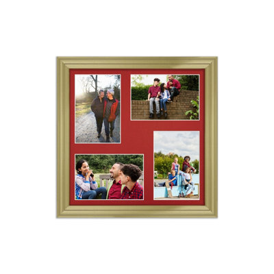 AK Frames 12X12 Gold Classic Multi Photo Frame With Crimson Mount - Holds 4 Apertures (4X) 6X4 Photos - image 1