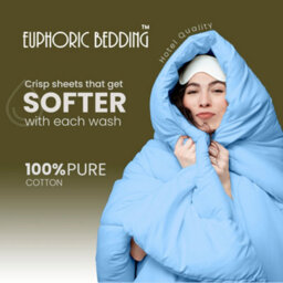 100% Pure Cotton Duvet Cover Bed Set In Plain Light Blue By Euphoric Bedding - thumbnail 5