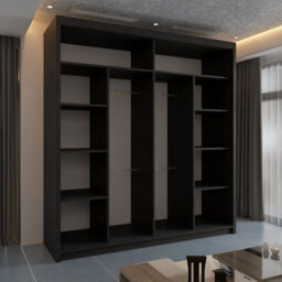 Sliding Wardrobes 4 u LTD Modern Wardrobe With Led Light Double Sliding Door Stylish Mirrored Wardrobe - Black 203Cm - thumbnail 3