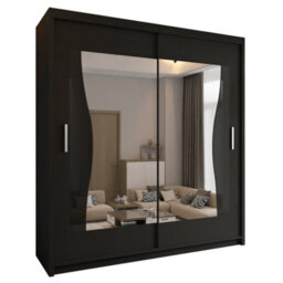 Sliding Wardrobes 4 u LTD Modern Wardrobe With Led Light Double Sliding Door Stylish Mirrored Wardrobe - Black 203Cm - thumbnail 2