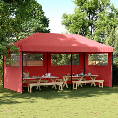Walplus Foldable Party Tent Garden Gazebo Canopy Pop-Up With 3 Sidewalls Burgundy - image 1